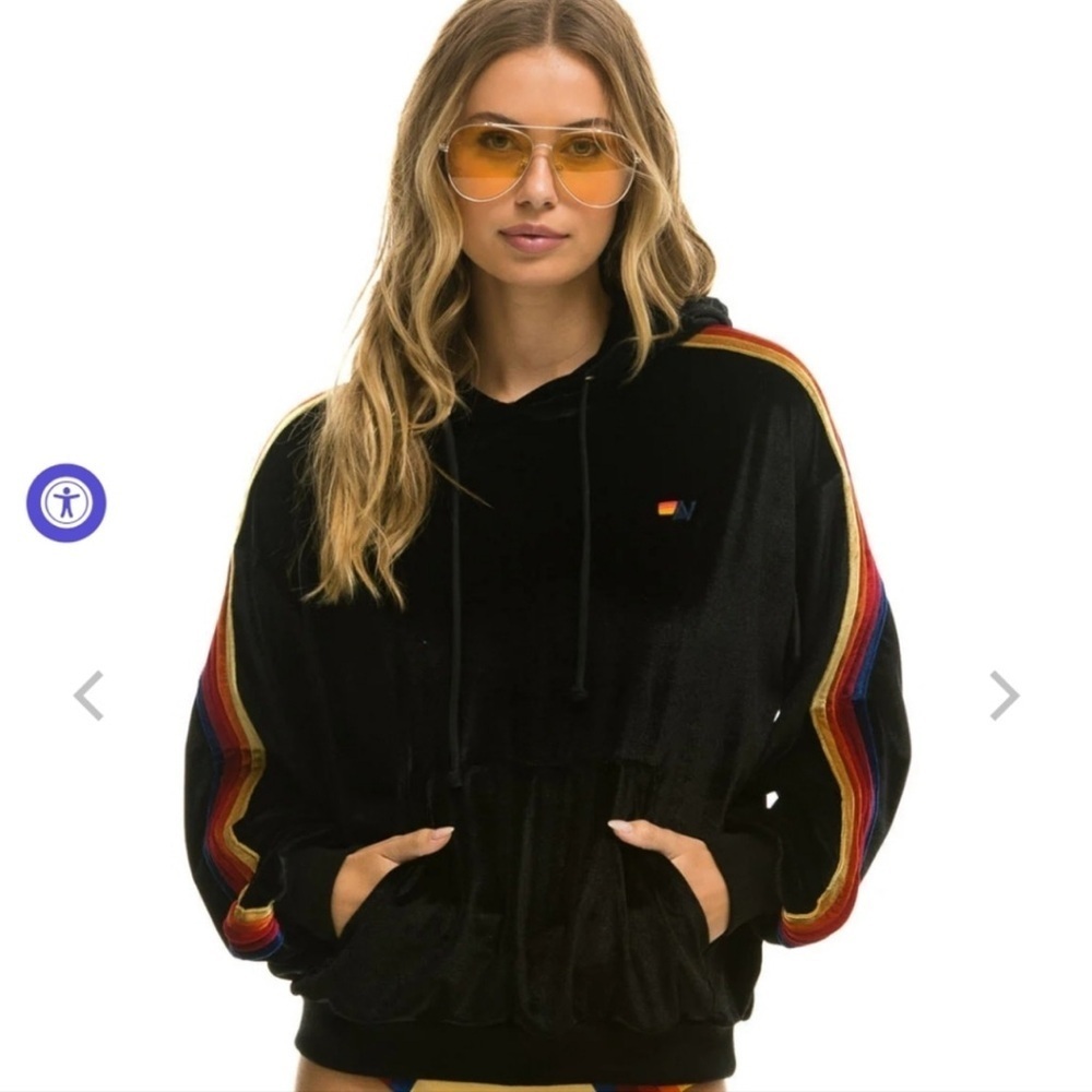 Aviator Nation Classic Velvet Relaxed Hoodie- Black- Medium